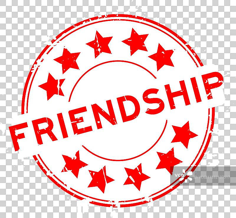 带星星图标的红色友谊字样的复古风格设计图片素材