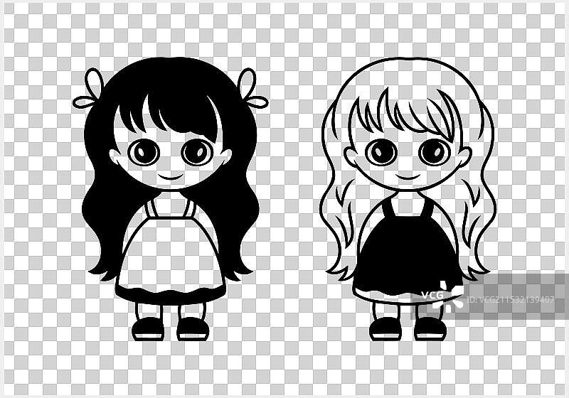 可爱的动漫女孩，拥有大眼睛，独自一人。图片素材