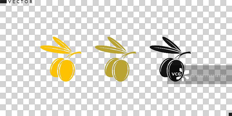 黑色和绿色橄榄枝图标，带有橄榄果图片素材