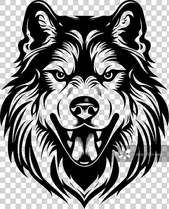 阿拉斯加马拉穆特犬 - 黑白孤立图标图片素材