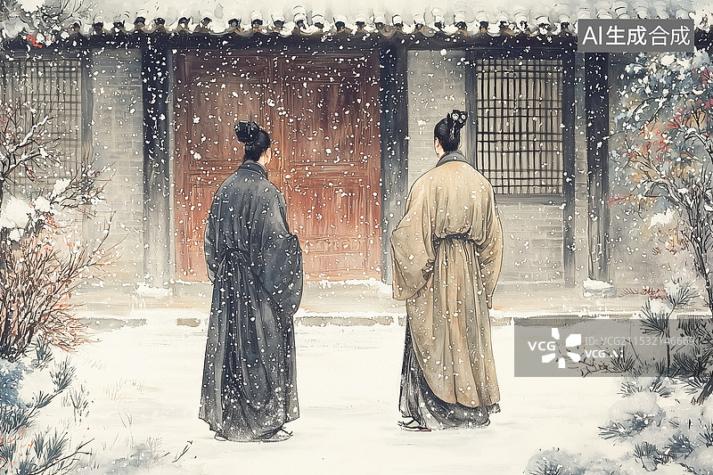 【AI数字艺术】中华成语典故程门立雪插图图片素材