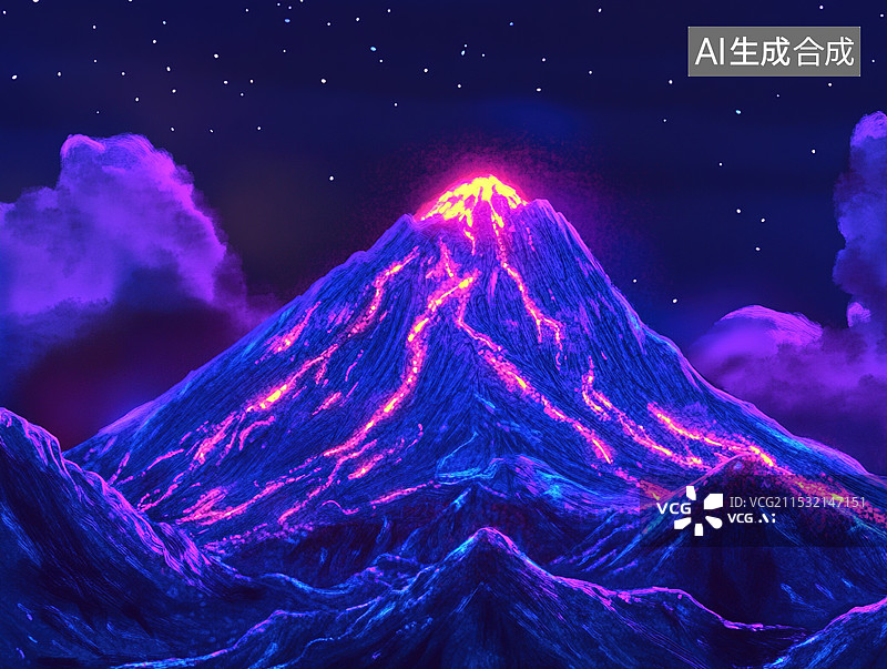 【AI数字艺术】夜空下的火山喷发图片素材