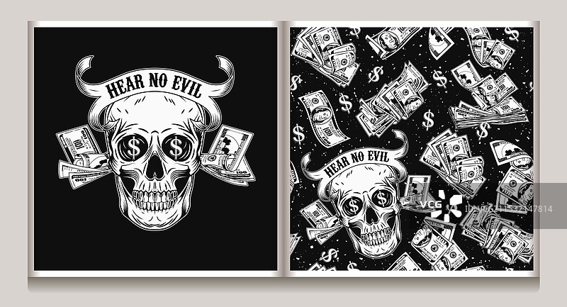 带有骷髅图案的100美元钞票标签图片素材