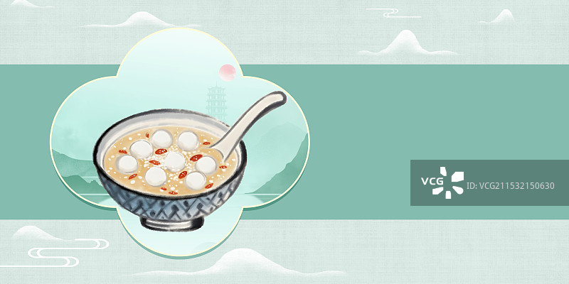 中国风国风水墨风上海特色小吃酒酿圆子插画健康特色美食年俗美味二十四节气插画图片素材