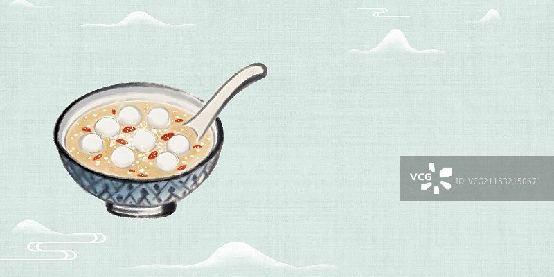 中国风国风水墨风上海特色小吃酒酿圆子插画健康特色美食年俗美味二十四节气插画图片素材