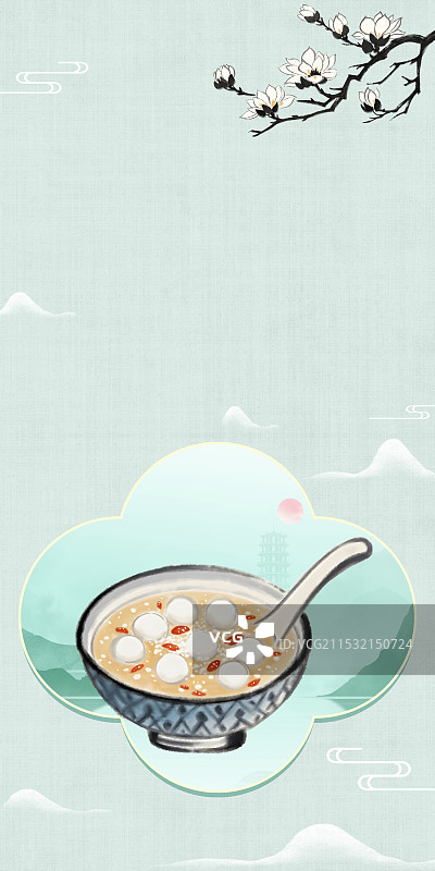 中国风国风水墨风上海特色小吃酒酿圆子插画健康特色美食年俗美味二十四节气插画图片素材