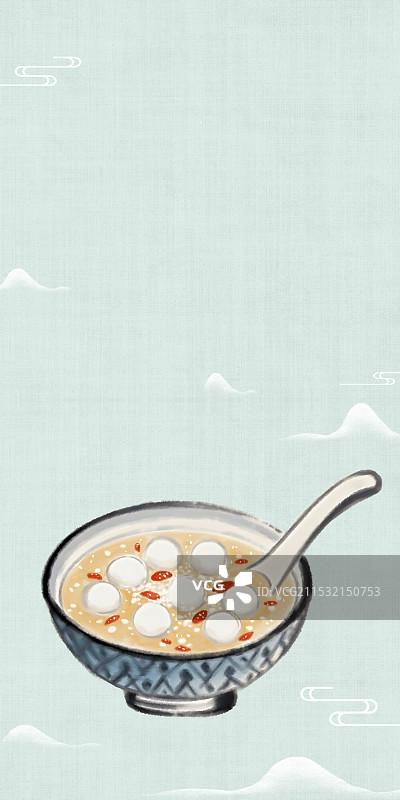 中国风国风水墨风上海特色小吃酒酿圆子插画健康特色美食年俗美味二十四节气插画图片素材