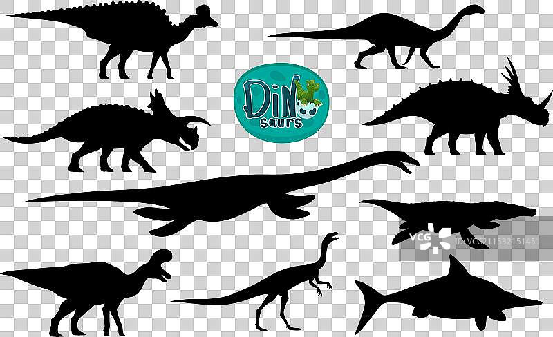 可爱的卡通恐龙角色剪影图片素材