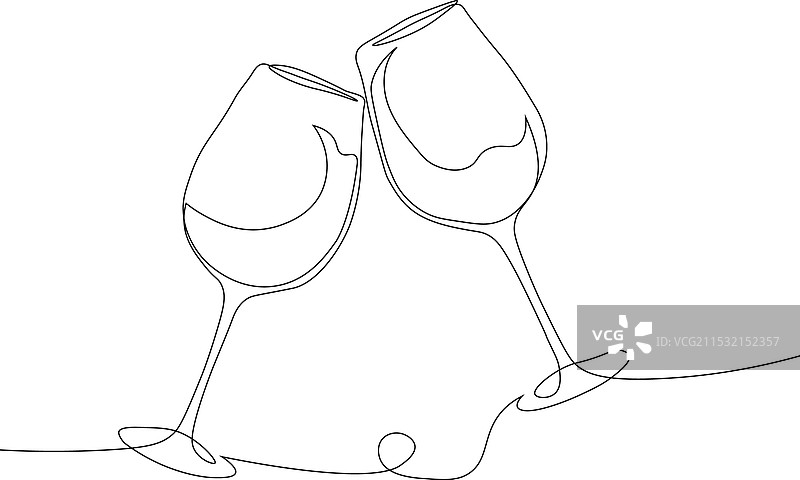 连续一笔画的两杯红酒图片素材