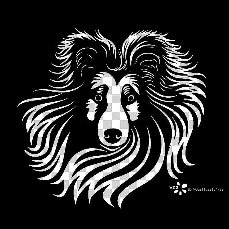黑白色的设得兰牧羊犬孤立图标图片素材