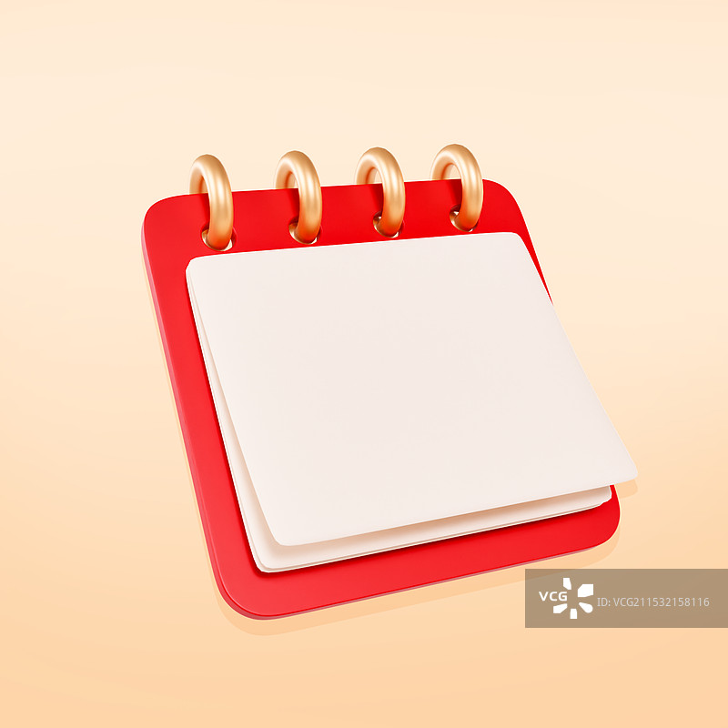 3D渲染的立体红色空白日历元素插画图片素材