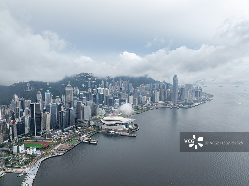 香港维多利亚港CBD中环夜景日出高空航拍图片素材