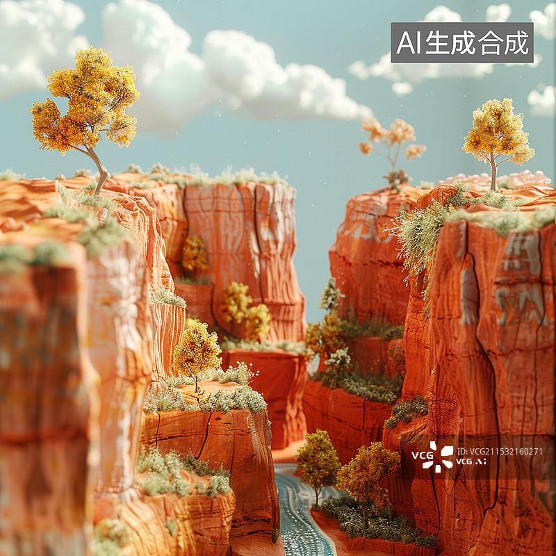 【AI数字艺术】秋日山谷黏土风场景图片素材
