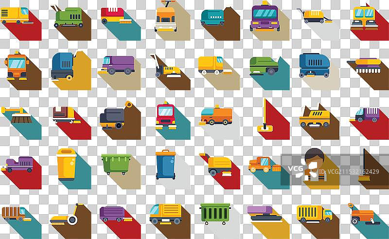 平面街道清扫车图标集图片素材