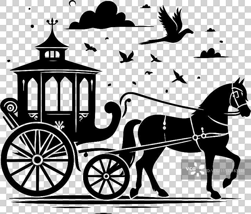 白色背景上的马车轮廓剪影图片素材