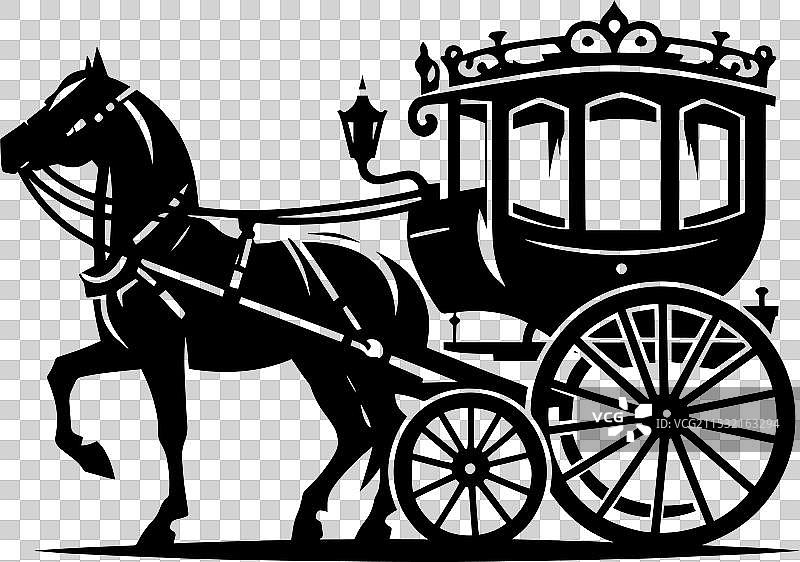 马车轮廓在白色背景上孤立展示图片素材