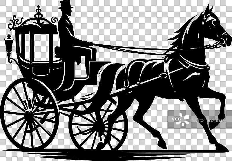 马车轮廓在白色背景上孤立显示图片素材
