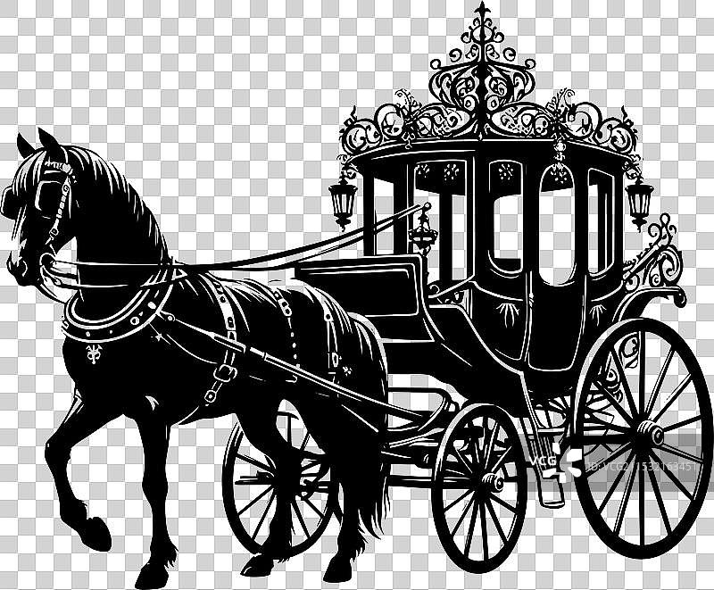 白色背景上的马车轮廓剪影图片素材