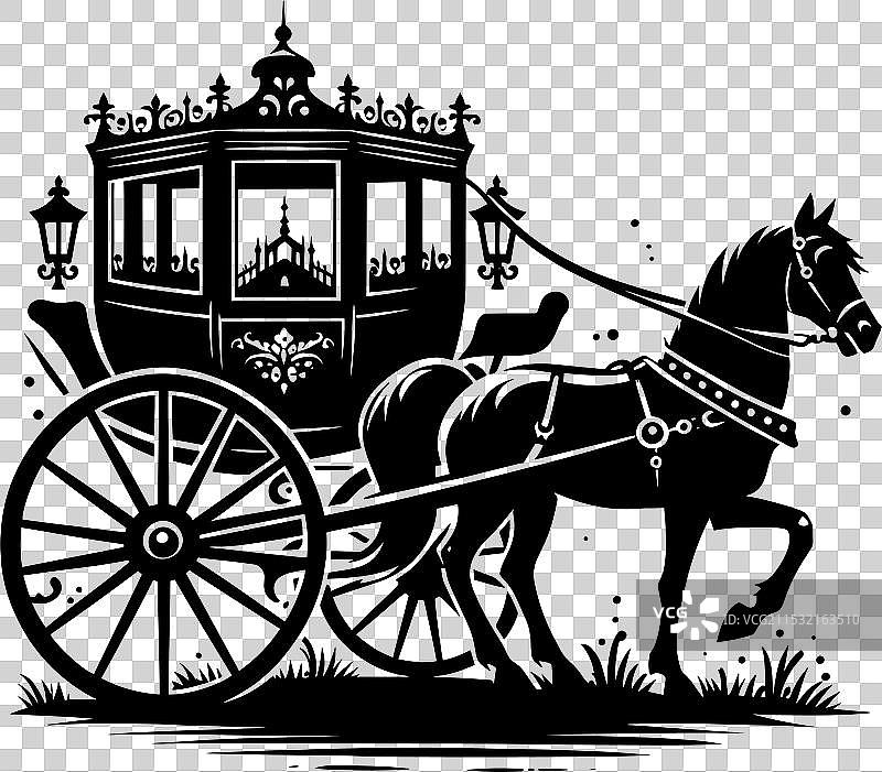 马车轮廓在白色背景上孤立显示图片素材