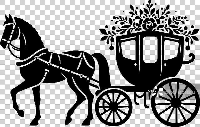 白色背景上的马车轮廓剪影图片素材