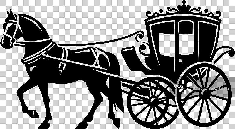 白色背景上的马车轮廓剪影图片素材