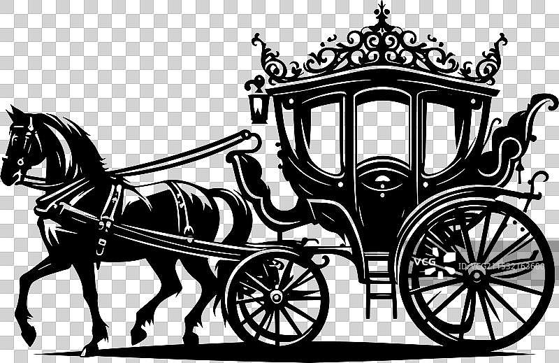 马车轮廓在白色背景上孤立展示图片素材