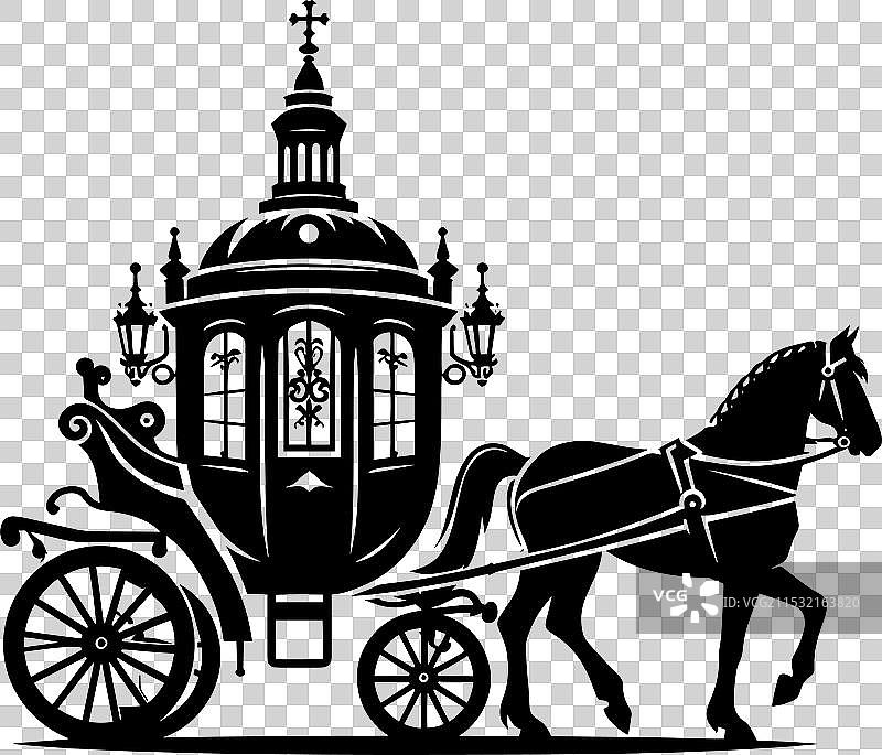 白色背景上的马车轮廓剪影图片素材