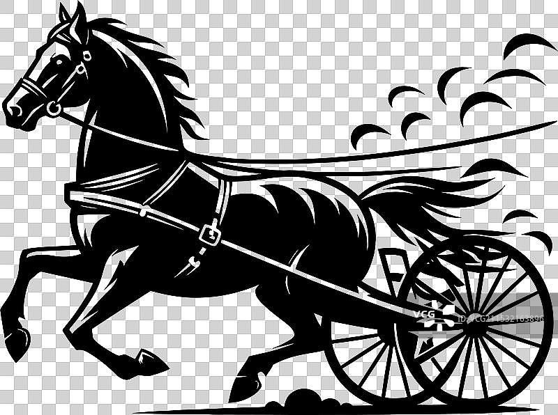 白色背景上的马车轮廓剪影图片素材