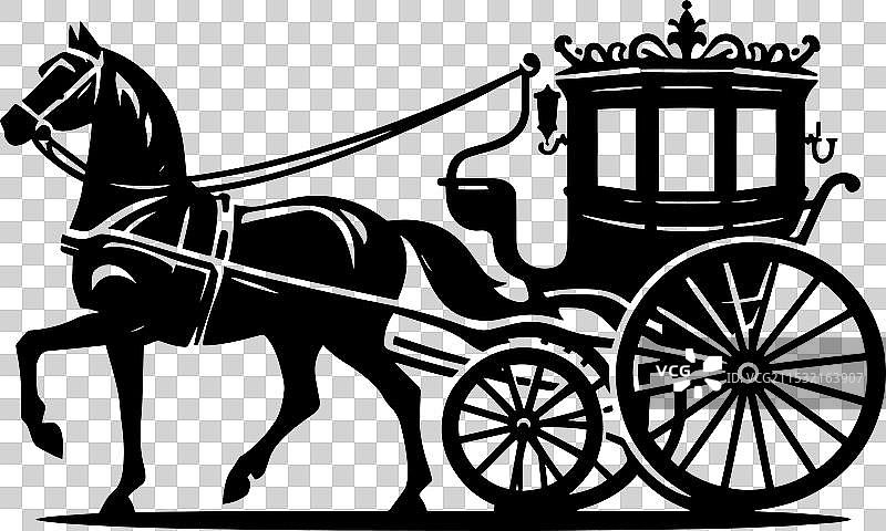 白色背景上的马车轮廓剪影图片素材