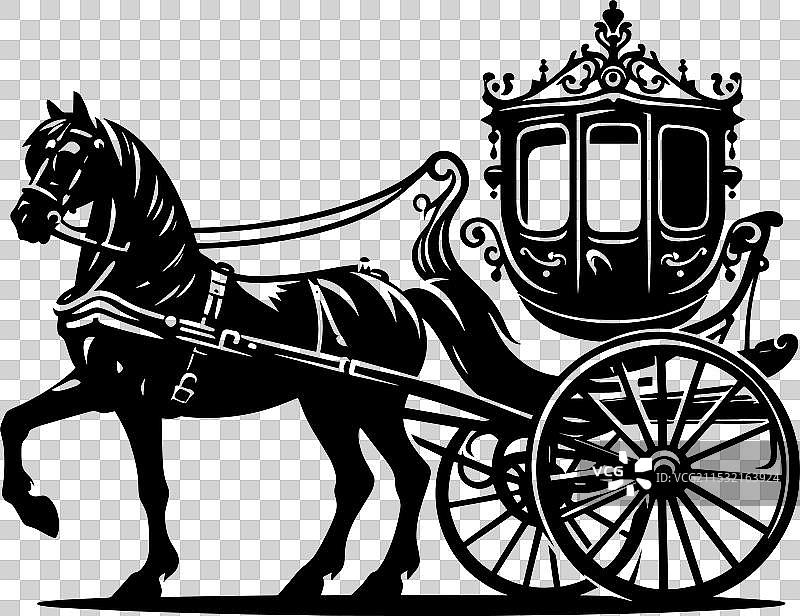 白色背景上的马车轮廓剪影图片素材