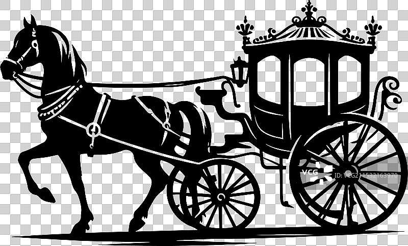 马车轮廓在白色背景上孤立展示图片素材