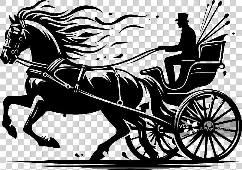 白色背景上的马车轮廓剪影图片素材