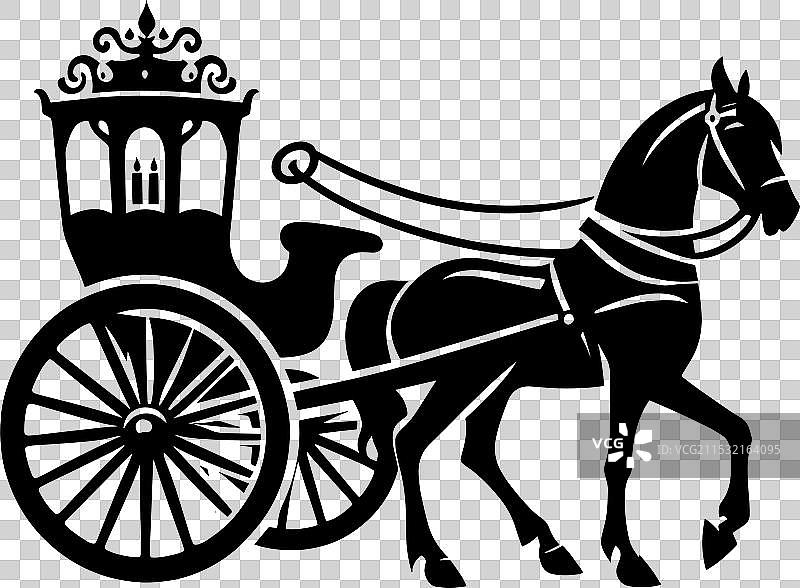 白色背景上的马车轮廓剪影图片素材