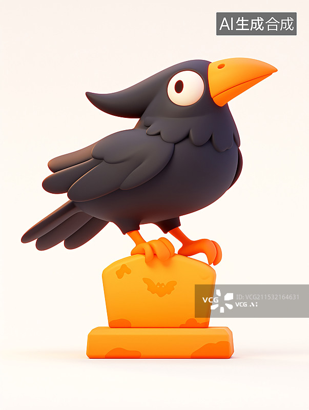 【AI数字艺术】万圣节魔法乌鸦与南瓜灯的3D插画图片素材