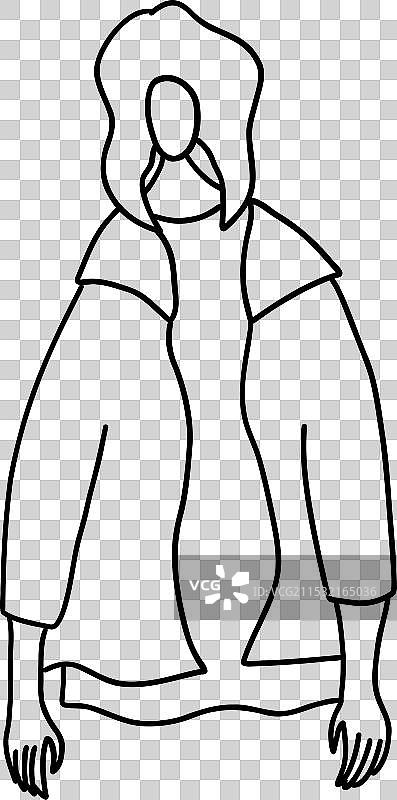极简主义时尚女孩手绘轮廓图片素材