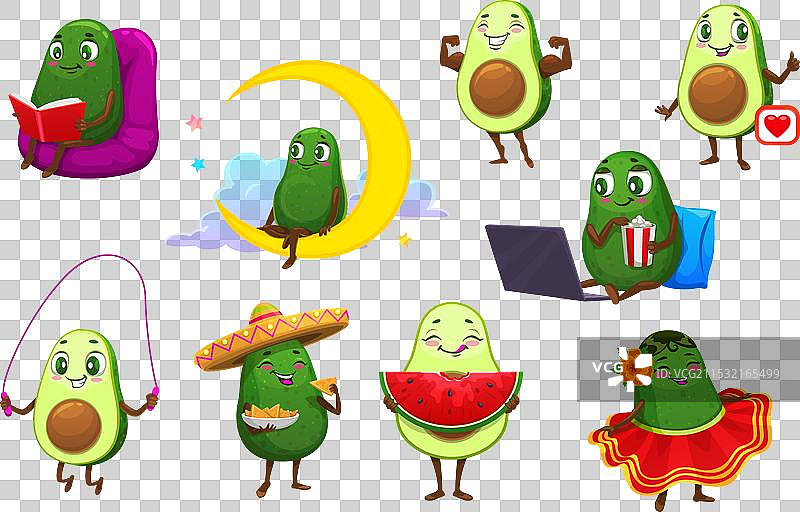 卡通墨西哥鳄梨水果角色系列图片素材