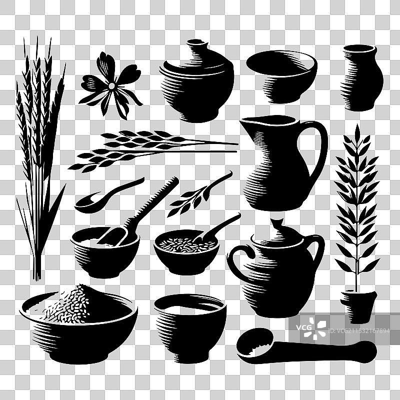 孤立的粘土米饭剪影集图片素材