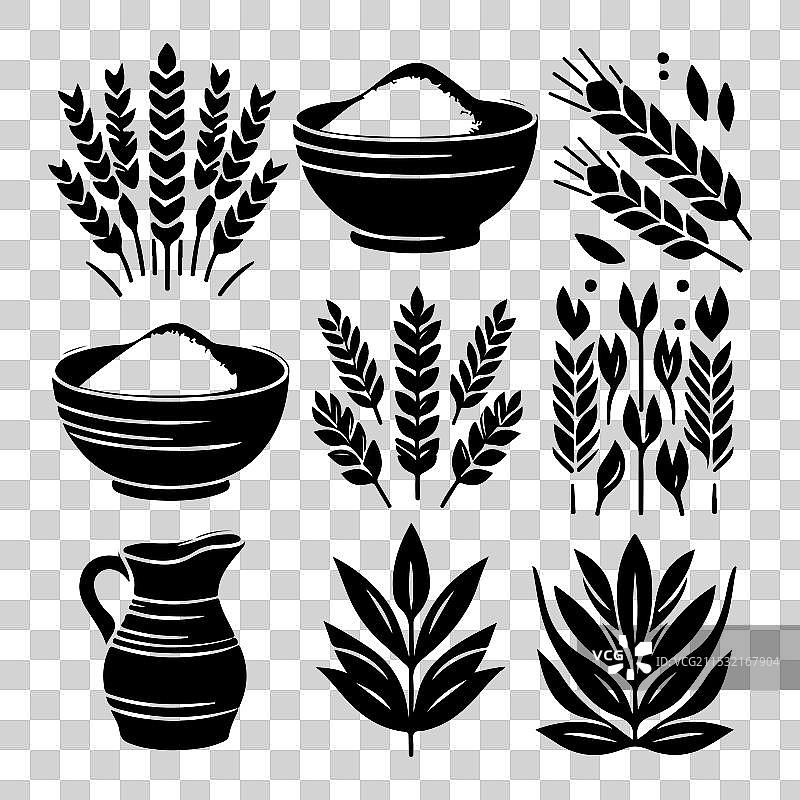 孤立的粘土米饭剪影集图片素材