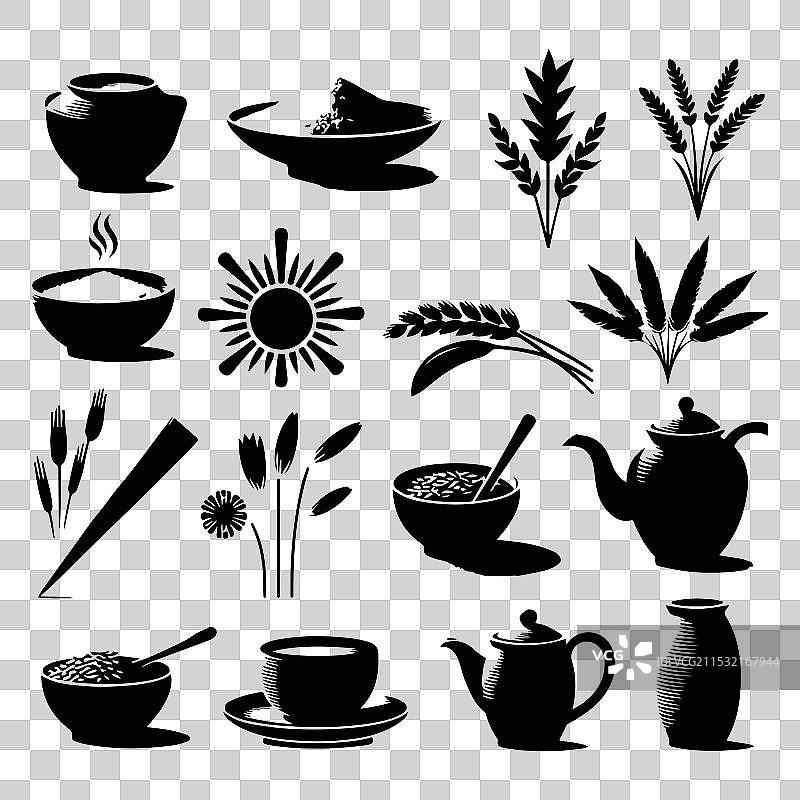 孤立的粘土米饭剪影集图片素材