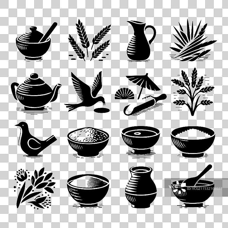 孤立的粘土米饭剪影集图片素材