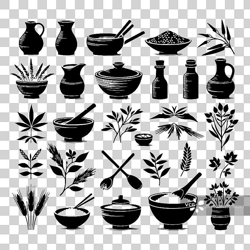 孤立的粘土米饭剪影集图片素材