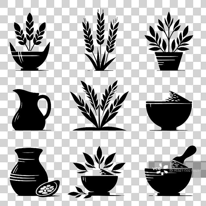 孤立的粘土米饭剪影集图片素材