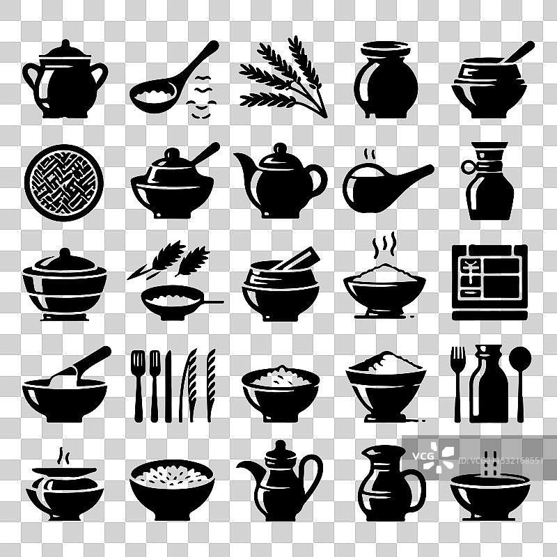 孤立的粘土米饭剪影集图片素材