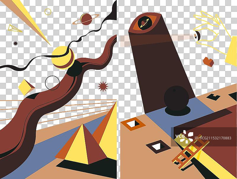 超现实领域的眼睛、手和天体图片素材