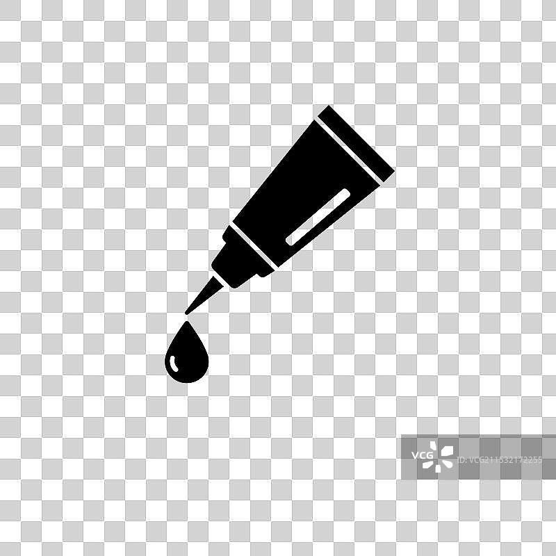 瓶装超级胶水，带有滴落的固体平面图标图片素材