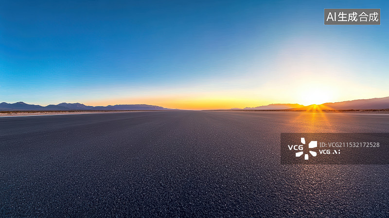 【AI数字艺术】日落黄昏时刻的公路路面图片素材