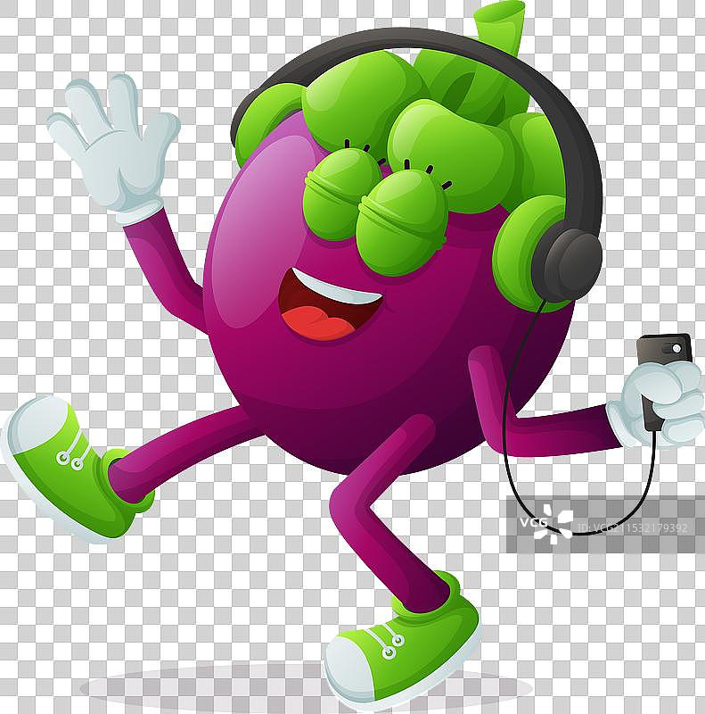 可爱的山竹角色在听音乐图片素材