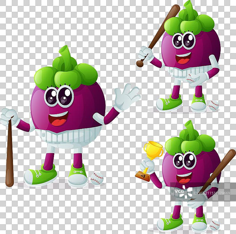 可爱的山竹角色在打棒球图片素材