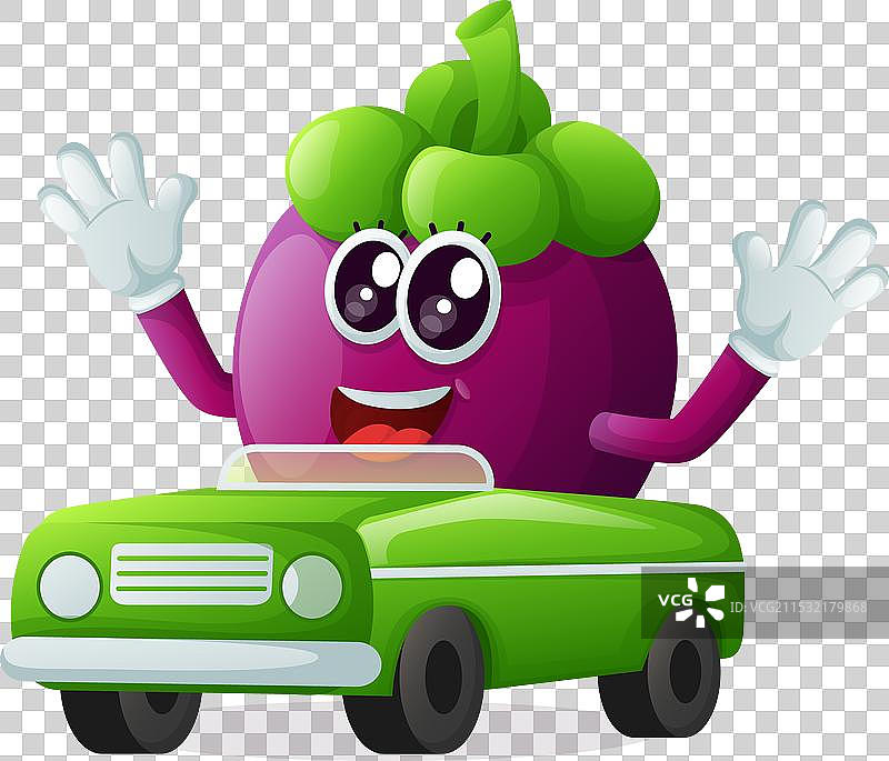 可爱的山竹角色在玩汽车玩具图片素材