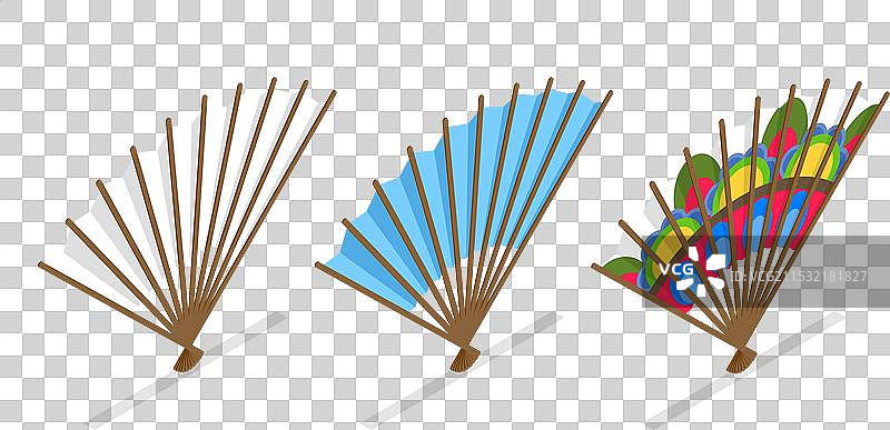 三维等距平面装饰风扇的扁平图集图片素材